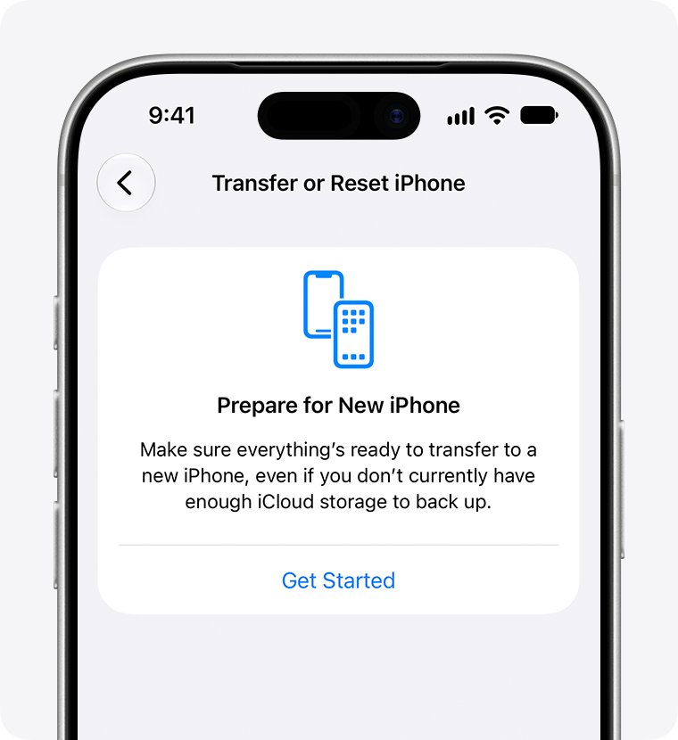 Back up old iPhone before transfer with Prepare for New iPhone