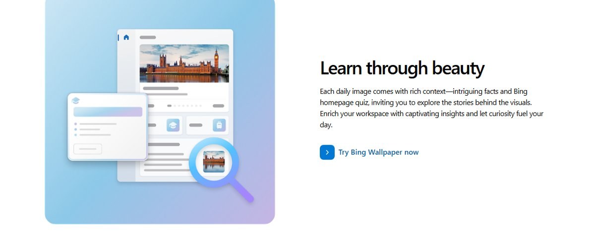 Bing Wallpaper daily image facts and Bing homepage quiz panel