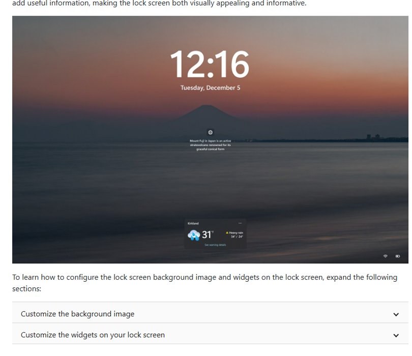 Bing’s daily photos on the Windows lock screen with background image and widget options