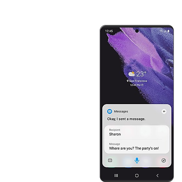 Bixby confirming a text message sent to Sharon on a Galaxy phone