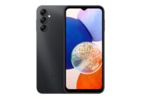 Black Galaxy A14 5G shown from the back and the front