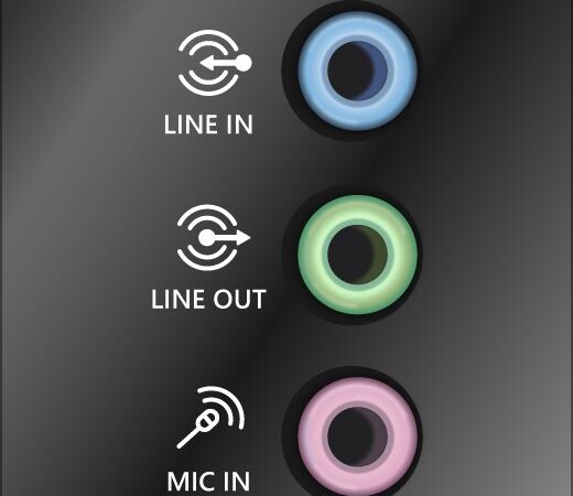 Blue line in, green line out and pink mic in audio jacks