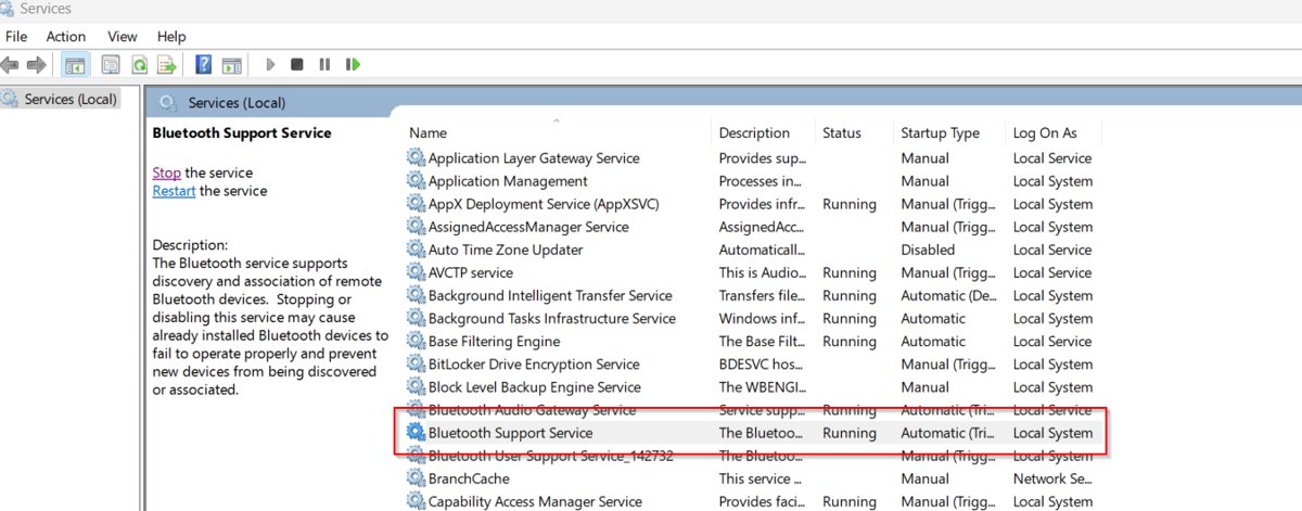 Bluetooth Support Service process explained