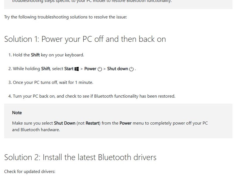 Bluetooth toggle missing in Windows 11: hold Shift and shut down