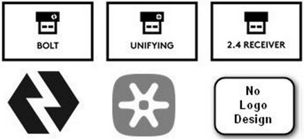 Bolt, Unifying and plain 2.4 receiver markings shown side by side