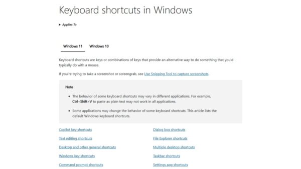CTRL commands or keyboard shortcuts for Windows 11 computer