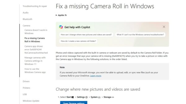 Camera Roll folder missing in Windows 11
