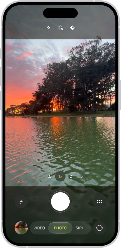 Camera app at sunset with the Night mode icon at the top