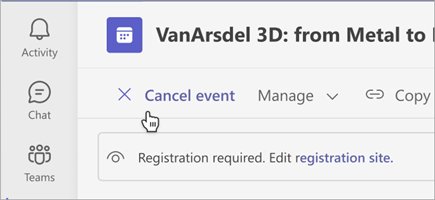 Cancel a Teams event with the Cancel event button on its page