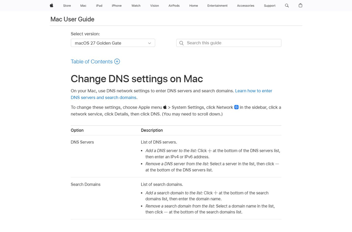 Cannot connect to server on Mac: change DNS settings in System Settings Network