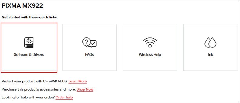 Canon IJ Scan Utility download: Software & Drivers link on the model page