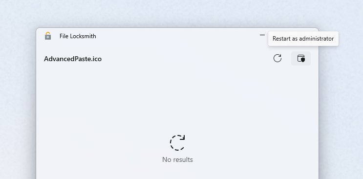 Can't delete files in Windows 11: File Locksmith Restart as administrator button