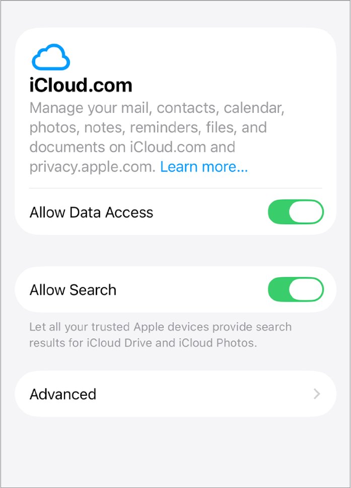 Can't get into iCloud data on the web: Allow Data Access toggle for iCloud.com