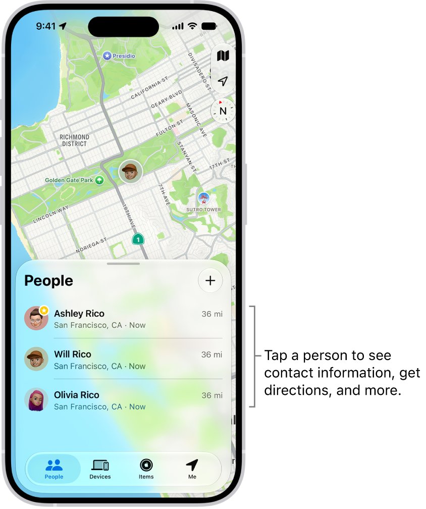 Can't see a friend's location: Find My People tab with shared locations