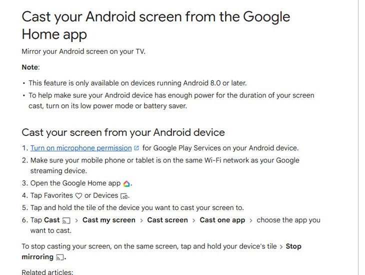 Cast Android phone screen to TV from the Google Home app