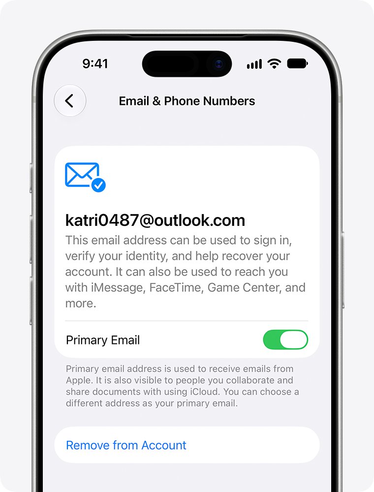 Change Apple ID email to Gmail from the Primary Email setting