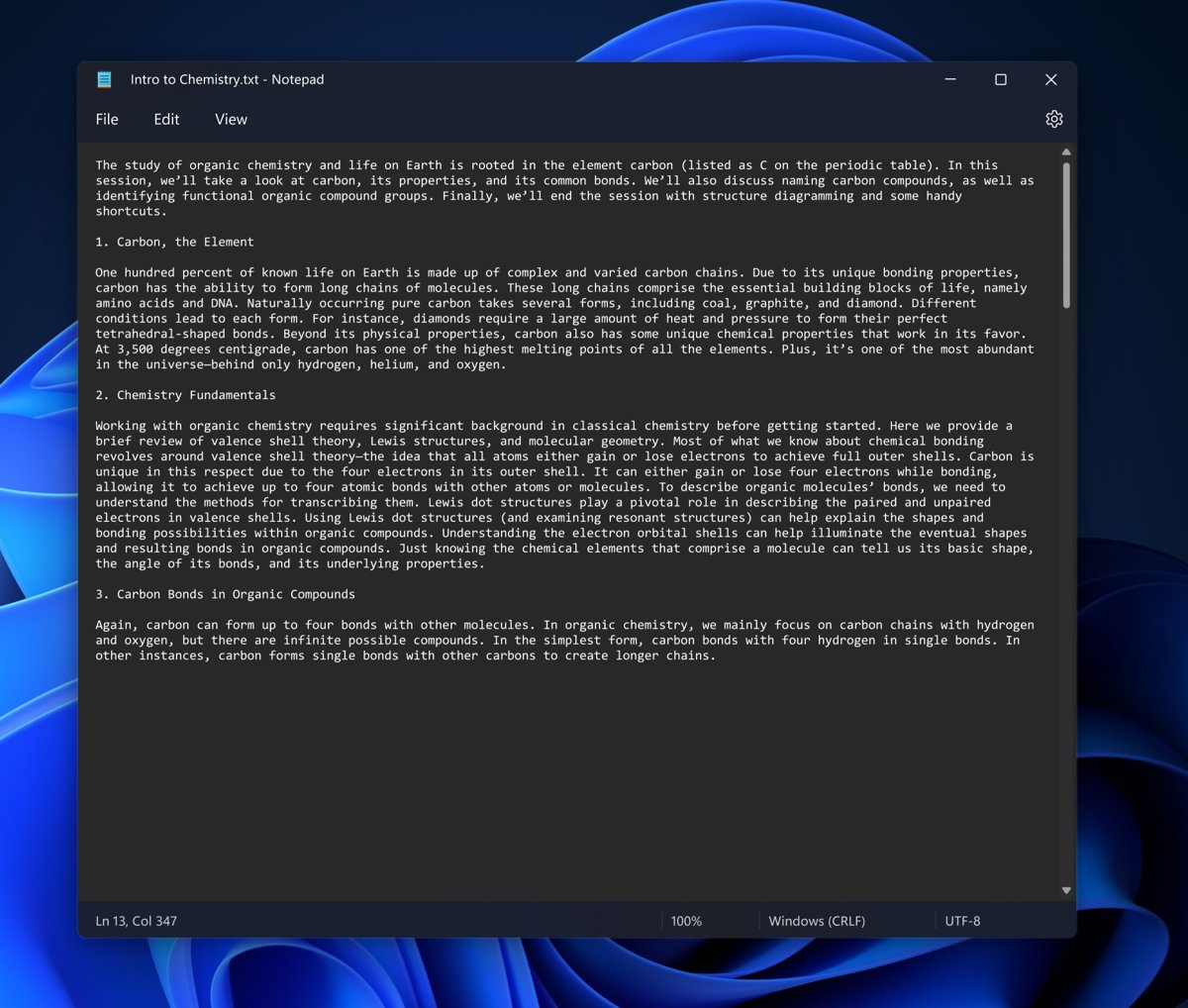 Change Notepad theme in Windows 11 to dark mode from Settings