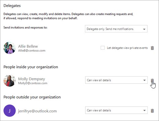 Change Outlook shared calendar permissions later for people inside your organization