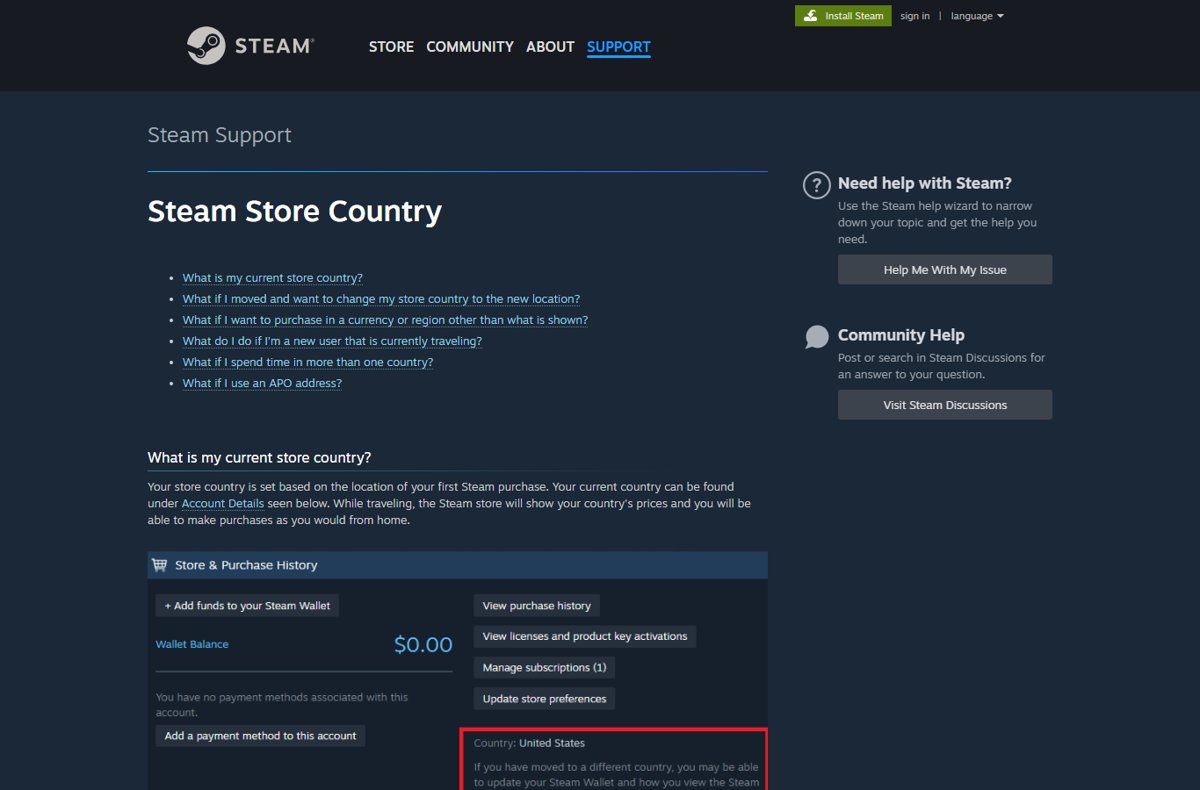 Change Steam region when moving: Steam Store Country support page