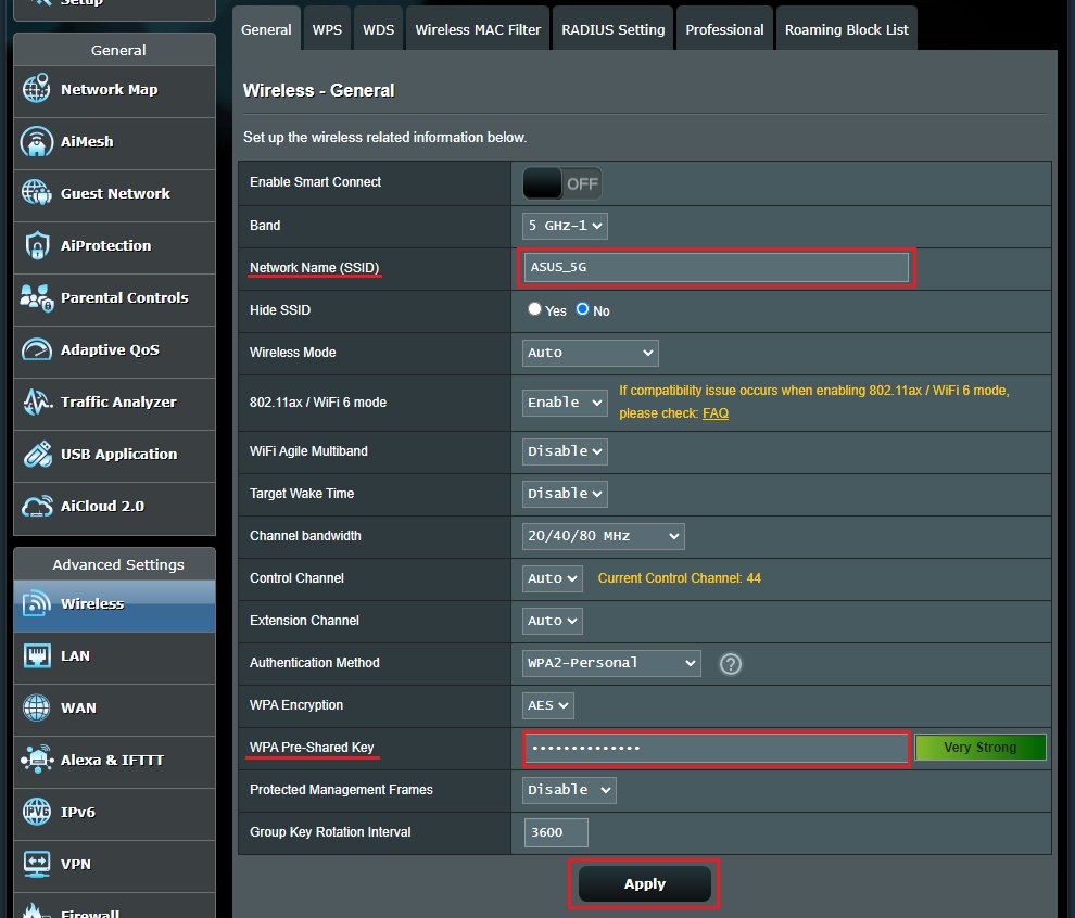 Change Wi-Fi name and password in the router Wireless General page