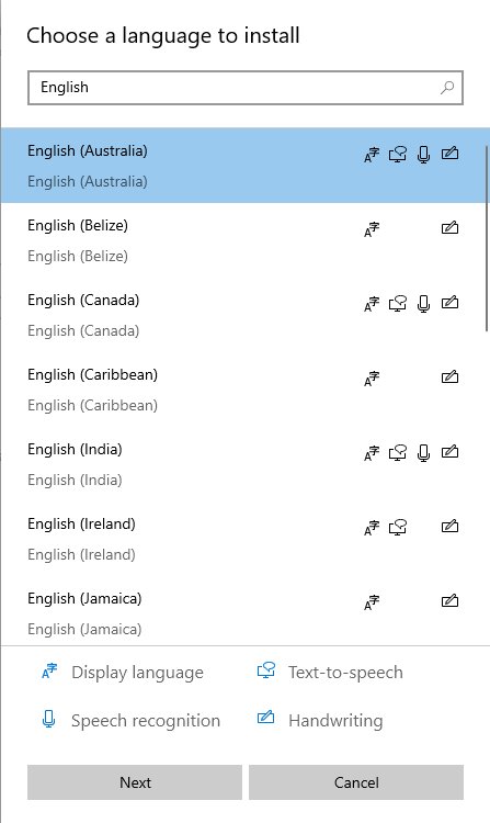 Change Windows 10 display language by choosing a language to install