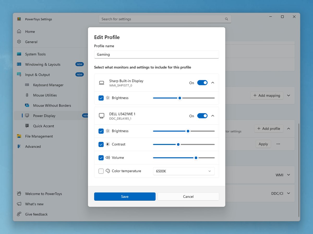 Change external monitor brightness with the PowerToys Power Display brightness sliders
