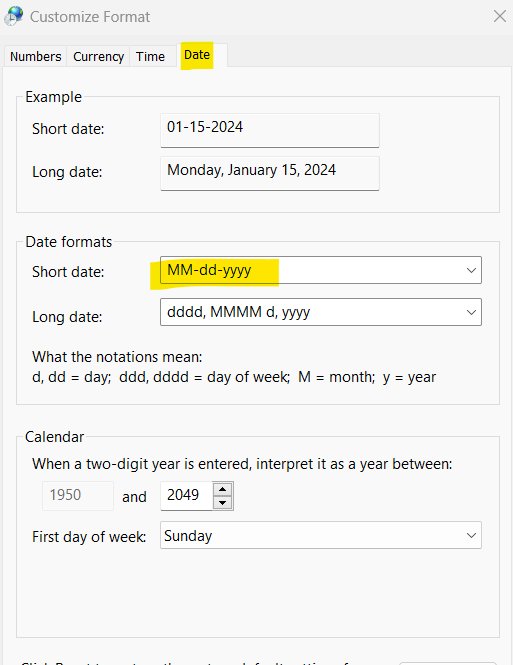 Change the date separator in Windows on the Customize Format Date tab