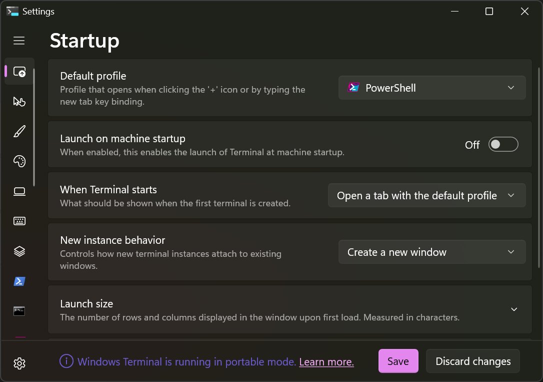 Change which shell Terminal opens with in Startup settings, Default profile