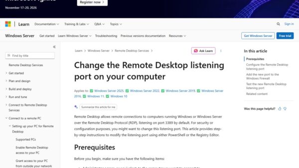 Changing the default RDP port (3389) on Windows