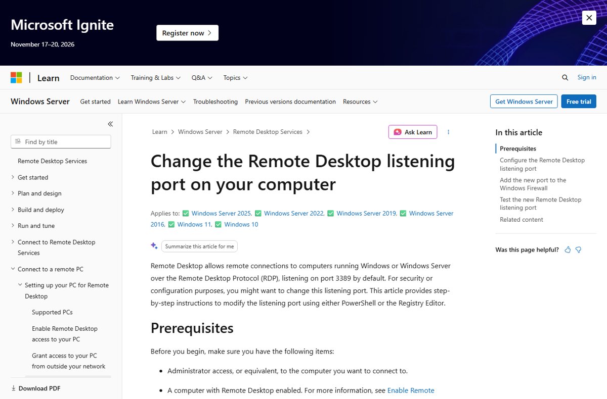 Changing the Default RDP Port (3389) on Windows