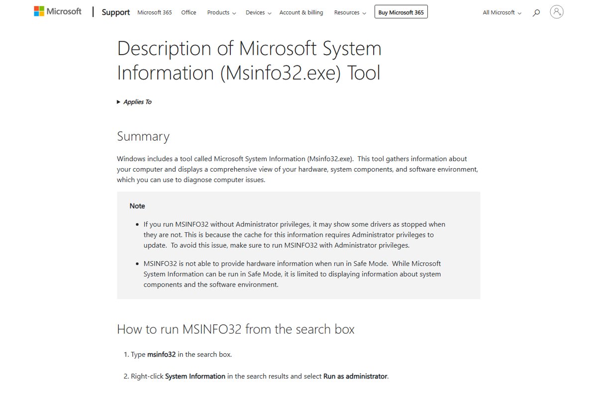 Check Dell laptop model with the Msinfo32 System Information tool