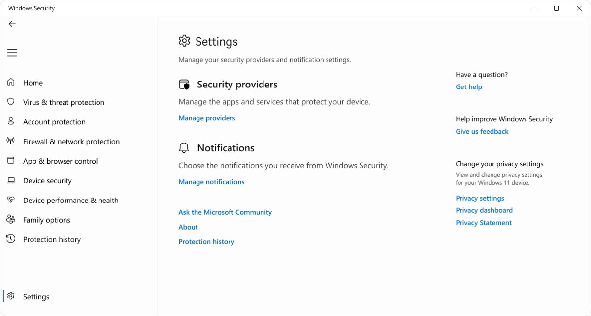Check PC virus protection with Manage providers in Windows Security Settings