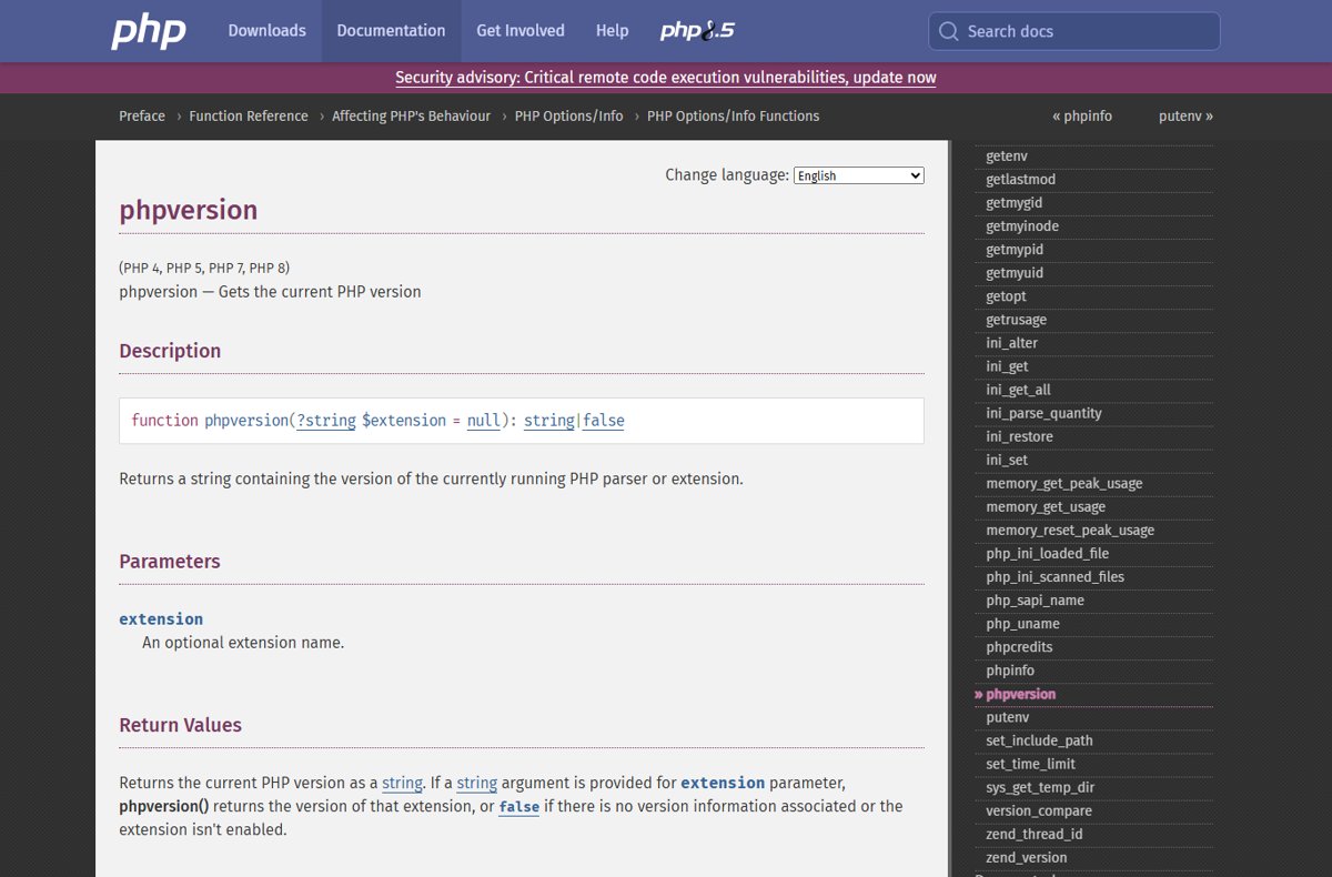 Check PHP version from code using the phpversion() function reference