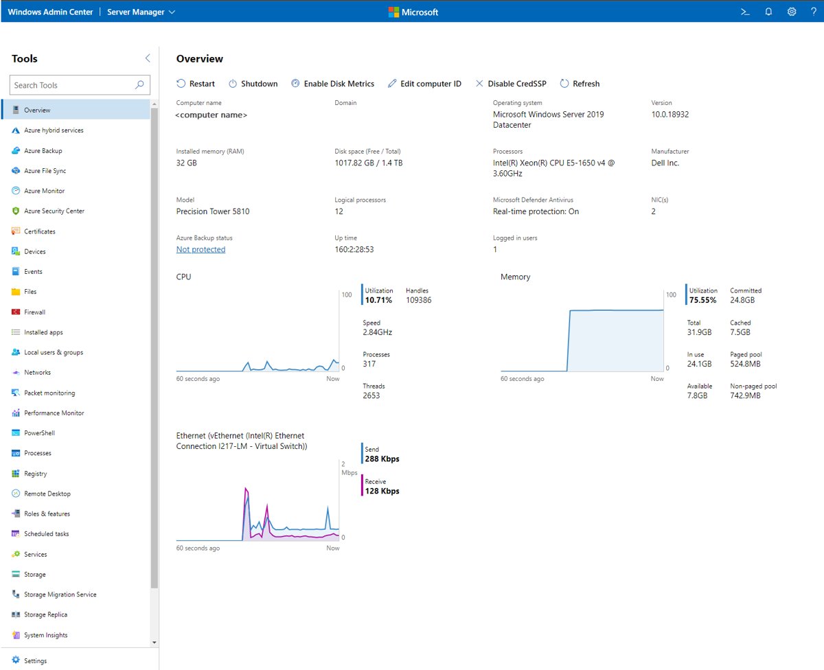 Check Windows Admin Center is working on the server Overview page