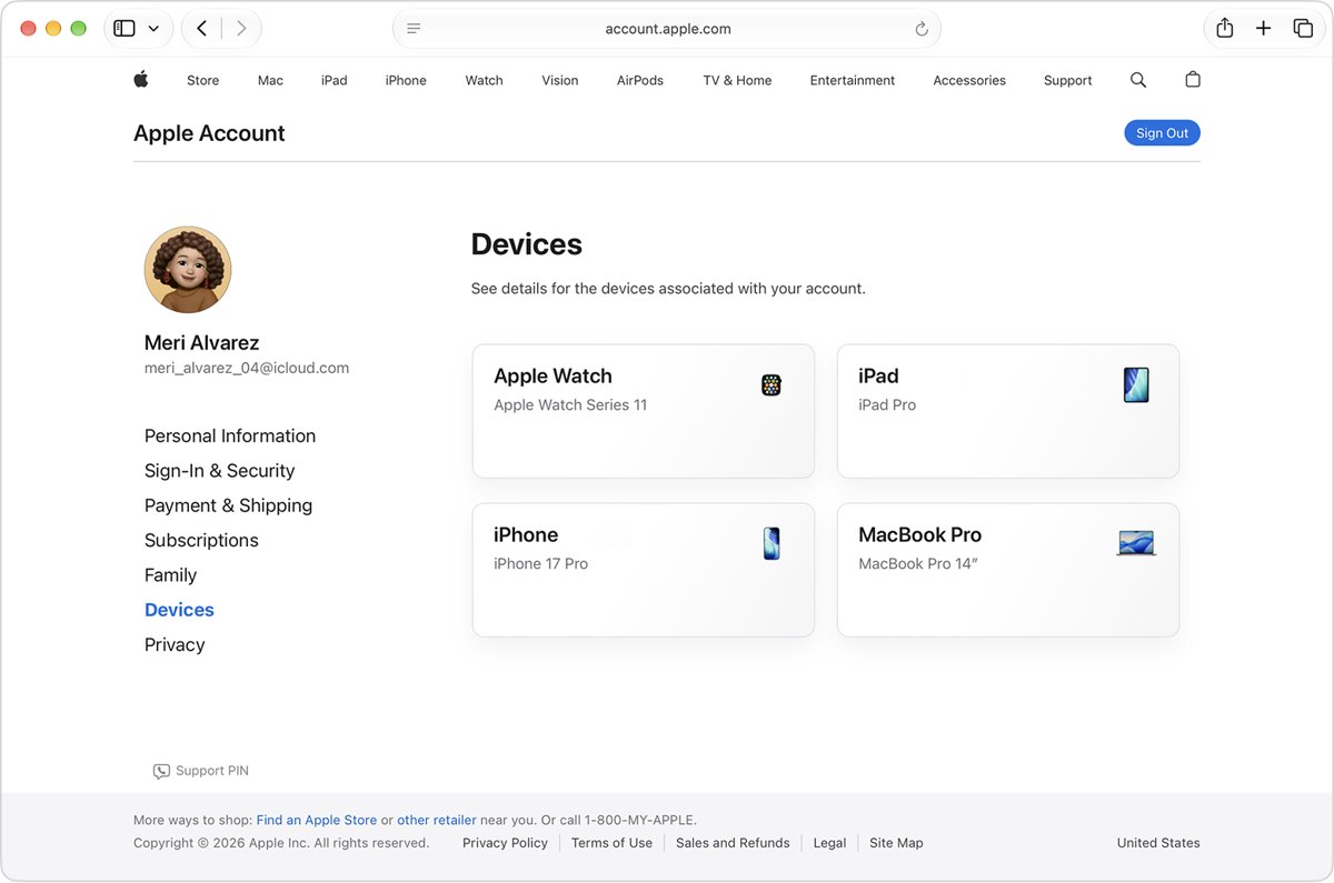 Check devices signed in to iCloud on the account.apple.com Devices page
