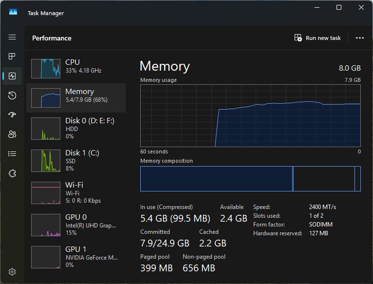 Check how much RAM you have in Task Manager's Performance tab under Memory