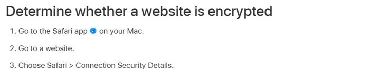 Check the DoD site certificate in Safari with Connection Security Details