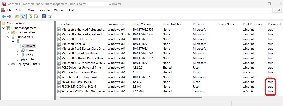 Check the print server works by reviewing installed drivers in Print Management