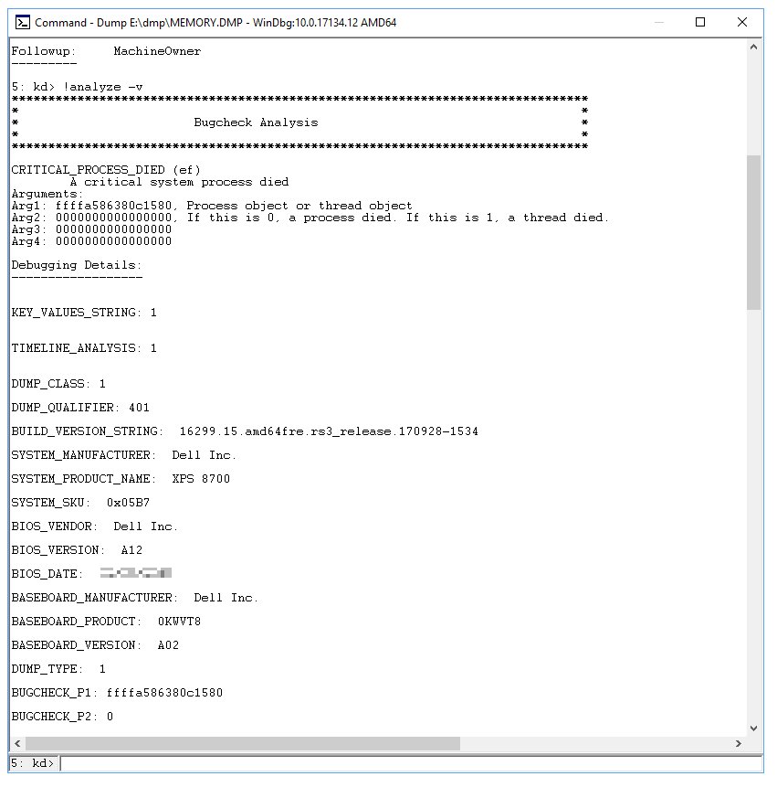 Check why a blue screen happened with WinDbg !analyze -v output
