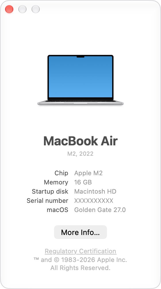 Check your macOS version for WhatsApp Desktop in the About This Mac window