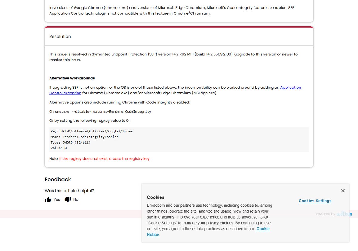 Chrome Aw Snap fix for Symantec Endpoint Protection: Broadcom's resolution and workarounds