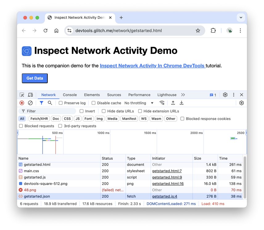 Chrome DevTools Network panel listing requests with a failed image in red