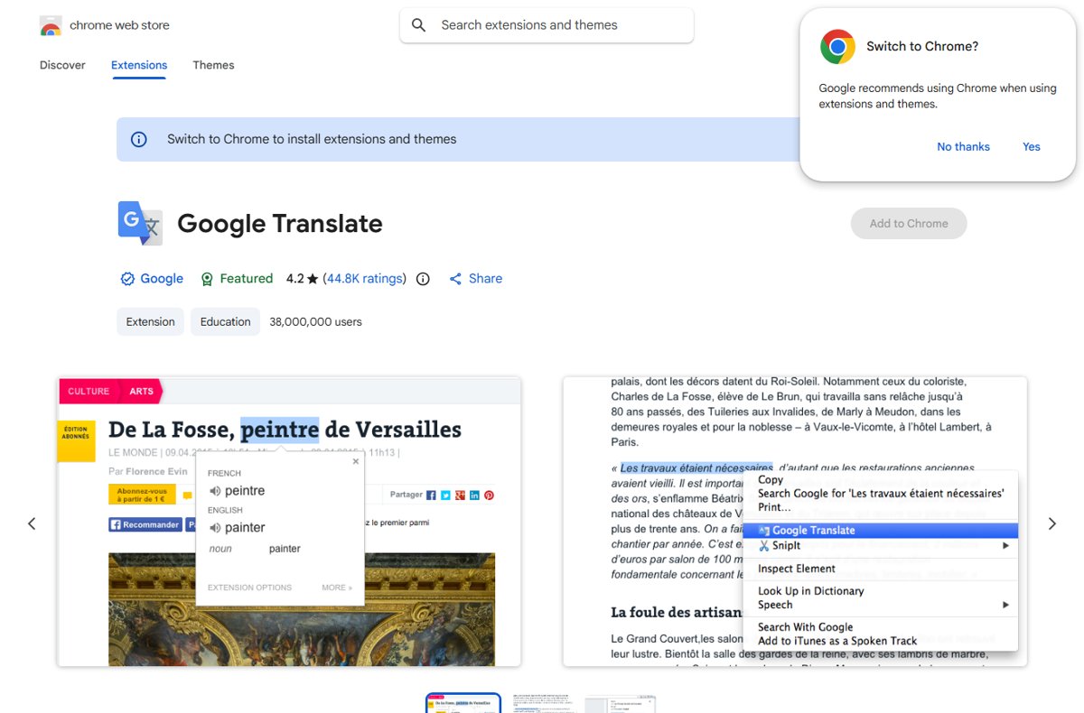 Chrome Web Store listing for Google Translate with Add to Chrome button