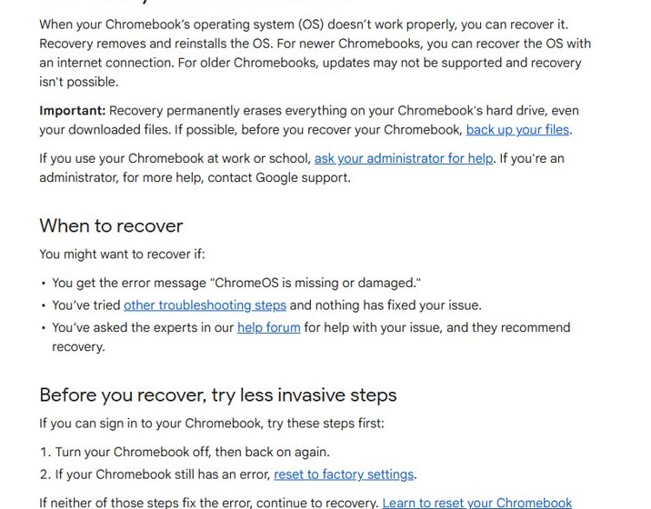 Chromebook won't boot: recover ChromeOS when it is missing or damaged