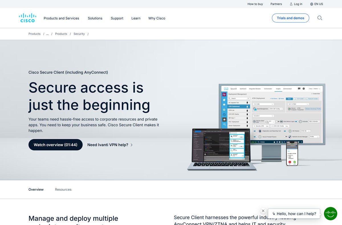 Cisco Secure Client product page replacing the former AnyConnect branding