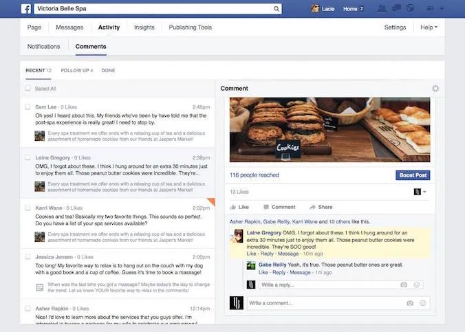 Classic Facebook Page layout with Page, Messages, Activity, Insights and Publishing Tools tabs