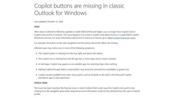 Classic Outlook Copilot buttons fixed for basic license users