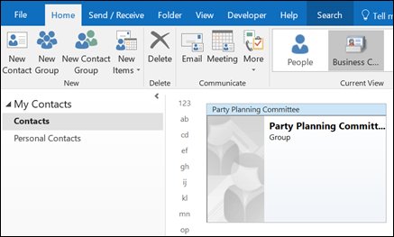 Classic Outlook People view listing a contact group under My Contacts
