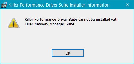 Clean install Intel Killer Performance Suite: installer error about Killer Network Manager Suite
