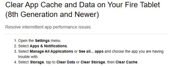 Clear app cache and data on a Fire tablet from Apps & Notifications